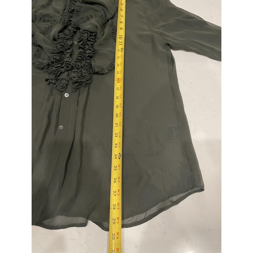 Ralph Lauren 100% silk ruffled collar olive green blouse size 8 - Picture 7 of 9